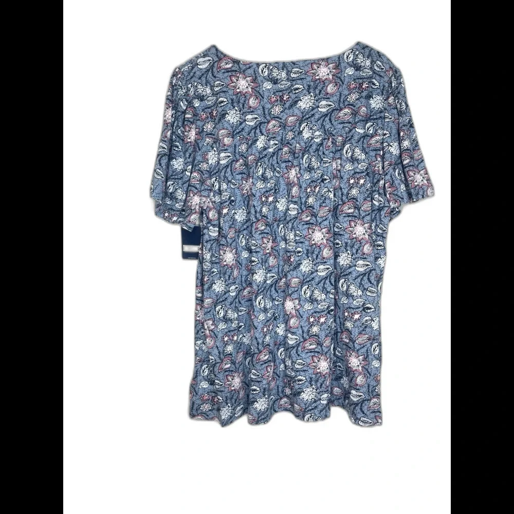 Lucky Brand Women 3X Blue Pink Floral Boho Peasant Blouse Smocked Yoke Plus Size - Picture 10 of 13
